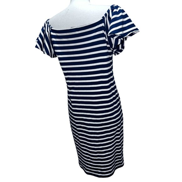 Ralph Lauren Womens Navy & White Striped Off-Shoulder Dress M - Picture 12 of 14